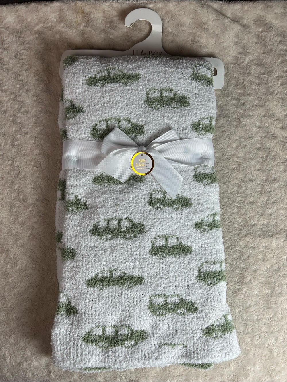 Lila & Jack Green White Cars Baby Blanket Chenille Soft Sweater Knit Lovey